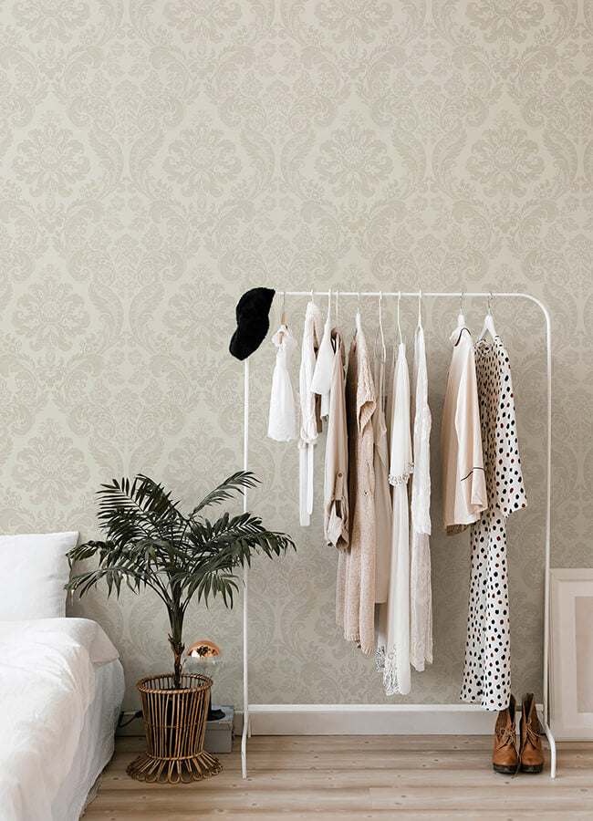 shadow-cream-flocked-damask-wallpaper-york-wallcoverings-4147-87390 - York Wallcoverings Wallpaper
