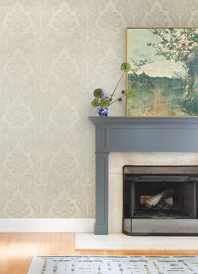shadow-cream-flocked-damask-wallpaper-york-wallcoverings-4147-87390 - York Wallcoverings Wallpaper