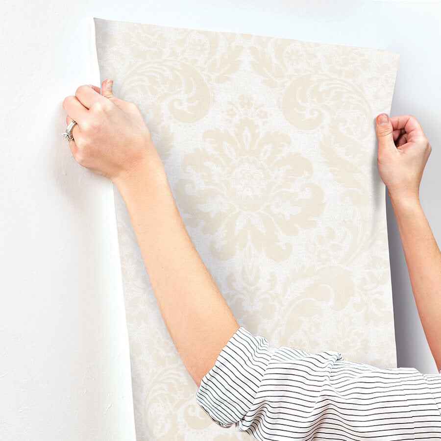 Shadow Cream Flocked Damask Wallpaper - York Wallcoverings - 4147-87390 - York Wallcoverings Wallpaper