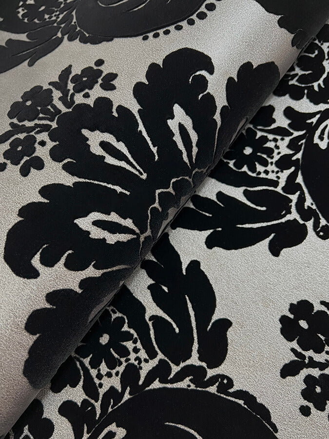 shadow-black-flocked-damask-wallpaper-york-wallcoverings-4147-87391 - York Wallcoverings Wallpaper