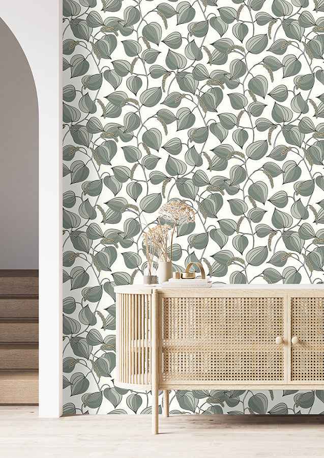 Alaia Green Leafy Vine Wallpaper - York Wallcoverings - RH580518 - York Wallcoverings Wallpaper