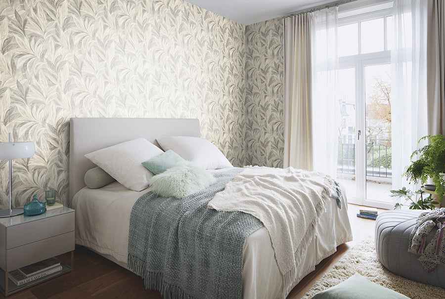 Rennie Grey Leaves Wallpaper - York Wallcoverings - RH547481 - York Wallcoverings Wallpaper