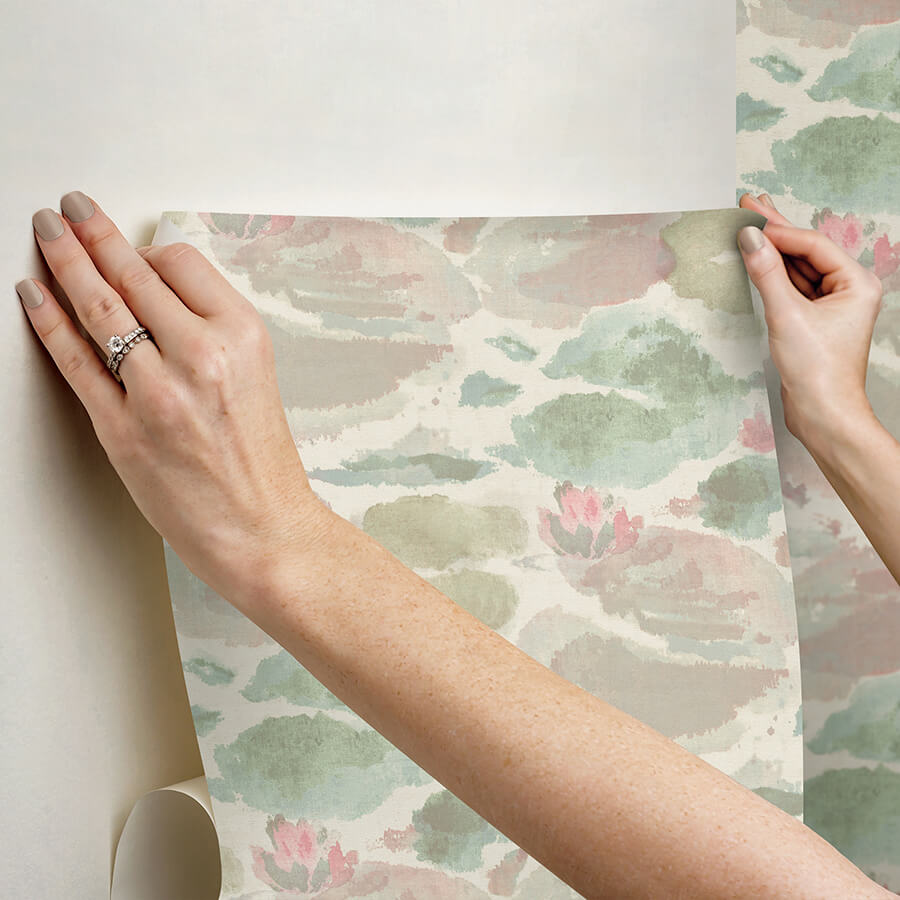 water-lily-blush-and-teal-peel-and-stick-wallpaper-york-wallcoverings-nus6418 - York Wallcoverings Wallpaper