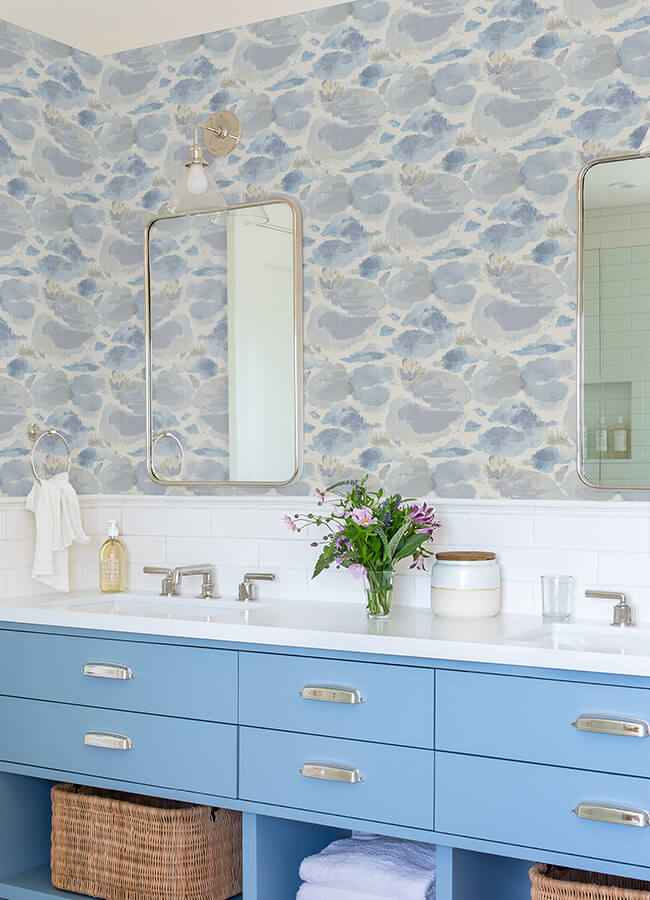Water Lily Blue Peel & Stick Wallpaper - York Wallcoverings - NUS6419 - York Wallcoverings Wallpaper