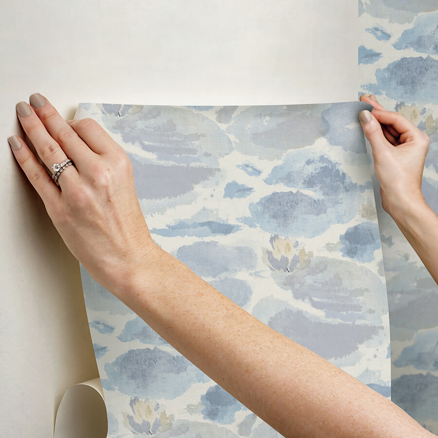 water-lily-blue-peel-and-stick-wallpaper-york-wallcoverings-nus6419 - York Wallcoverings Wallpaper