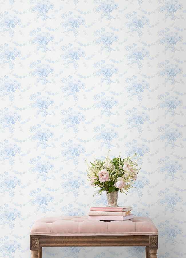 Champagne Harbor Powdered Blue Peel and Stick Wallpaper - York Wallcoverings - LFS6434 - York Wallcoverings Wallpaper