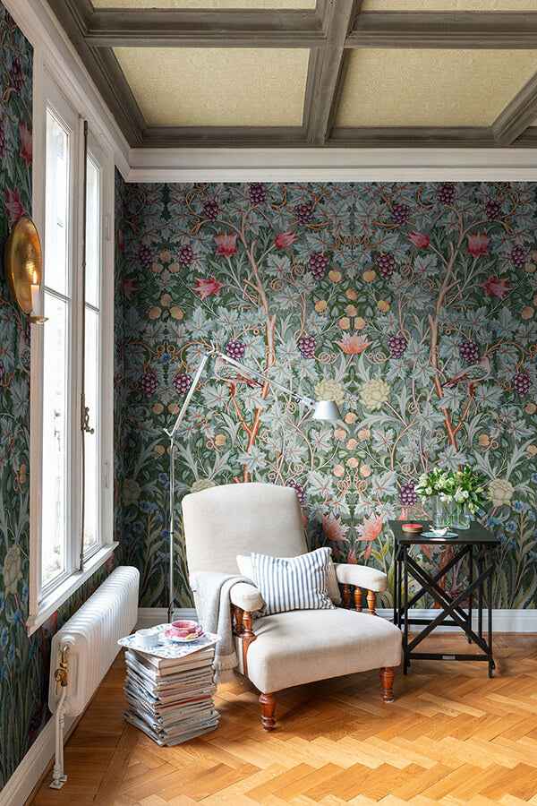 Vine Embroidery Sea Green Wall Mural - York Wallcoverings - 4171-HT84001 - York Wallcoverings Wallpaper