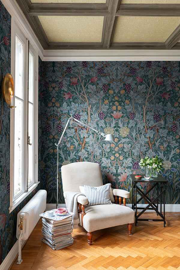 Vine Embroidery Teal Wall Mural - York Wallcoverings - 4171-HT84002 - York Wallcoverings Wallpaper