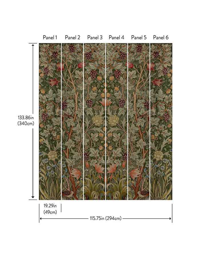 Vine Embroidery Dark Green Wall Mural - York Wallcoverings - 4171-HT84003 - York Wallcoverings Wallpaper