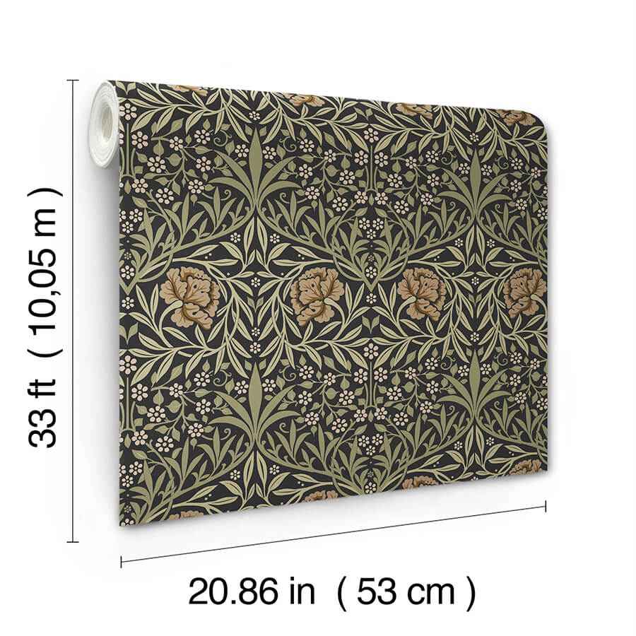 Oxford Union Black Floral Vines Wallpaper - York Wallcoverings - 4171-82048 - York Wallcoverings Wallpaper