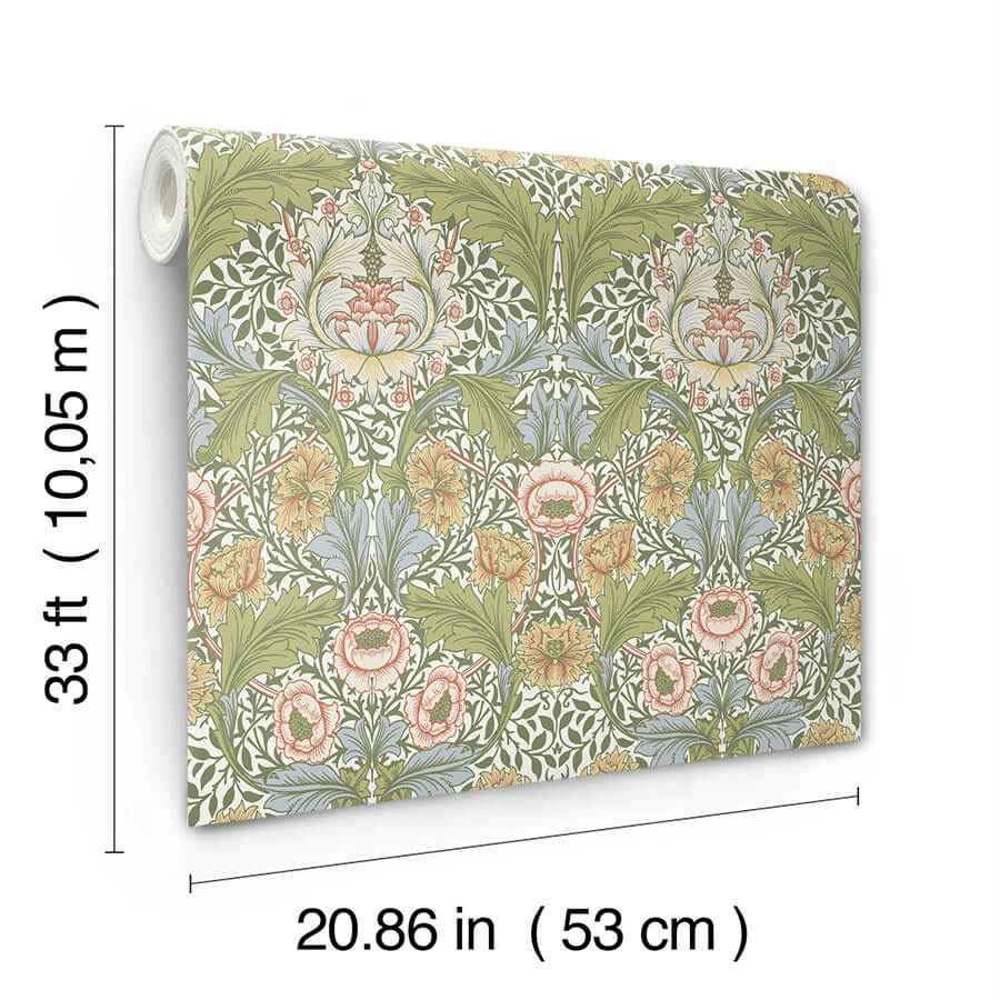 Myrtle Green Floral Ogee Wallpaper - York Wallcoverings - 4171-82058 - York Wallcoverings Wallpaper