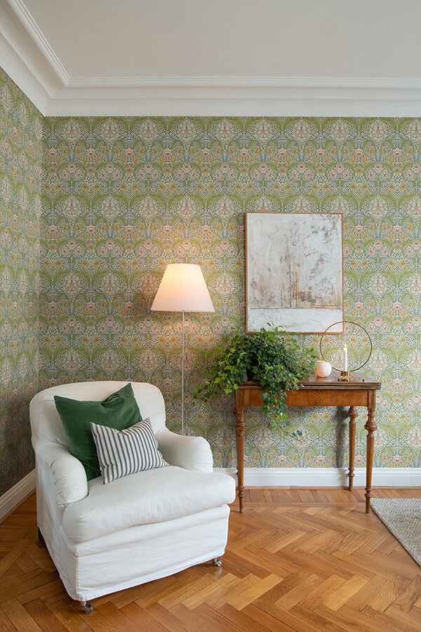 Myrtle Green Floral Ogee Wallpaper - York Wallcoverings - 4171-82058 - York Wallcoverings Wallpaper