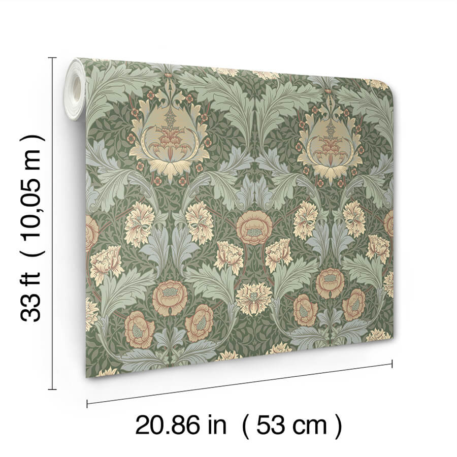myrtle-sea-green-floral-ogee-wallpaper-york-wallcoverings-4171-82059 - York Wallcoverings Wallpaper