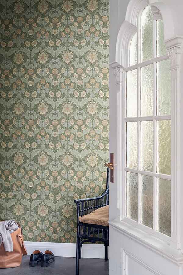 Myrtle Sea Green Floral Ogee Wallpaper - York Wallcoverings - 4171-82059 - York Wallcoverings Wallpaper