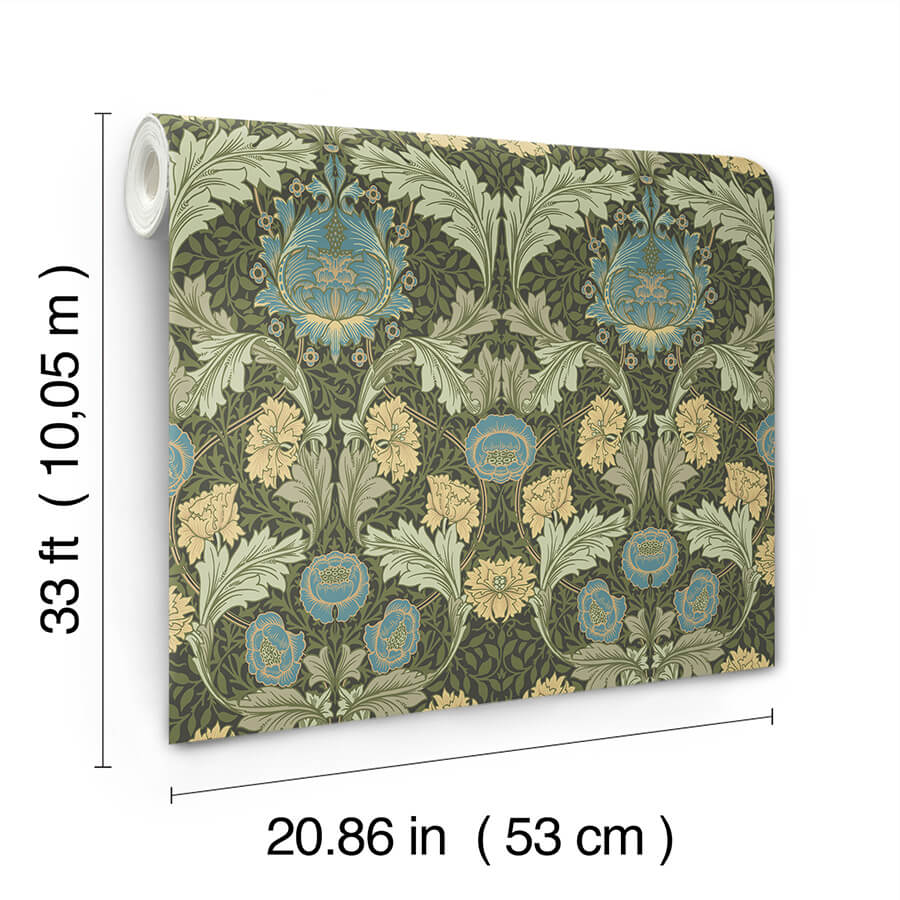 myrtle-dark-green-floral-ogee-wallpaper-york-wallcoverings-4171-82060 - York Wallcoverings Wallpaper