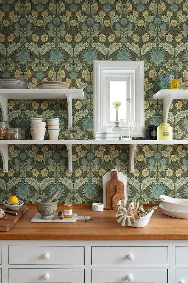 Myrtle Dark Green Floral Ogee Wallpaper - York Wallcoverings - 4171-82060 - York Wallcoverings Wallpaper