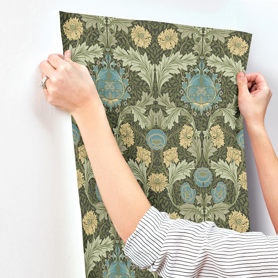 myrtle-dark-green-floral-ogee-wallpaper-york-wallcoverings-4171-82060 - York Wallcoverings Wallpaper