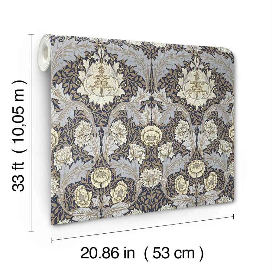 Myrtle Blue Floral Ogee Wallpaper - York Wallcoverings - 4171-82061 - York Wallcoverings Wallpaper
