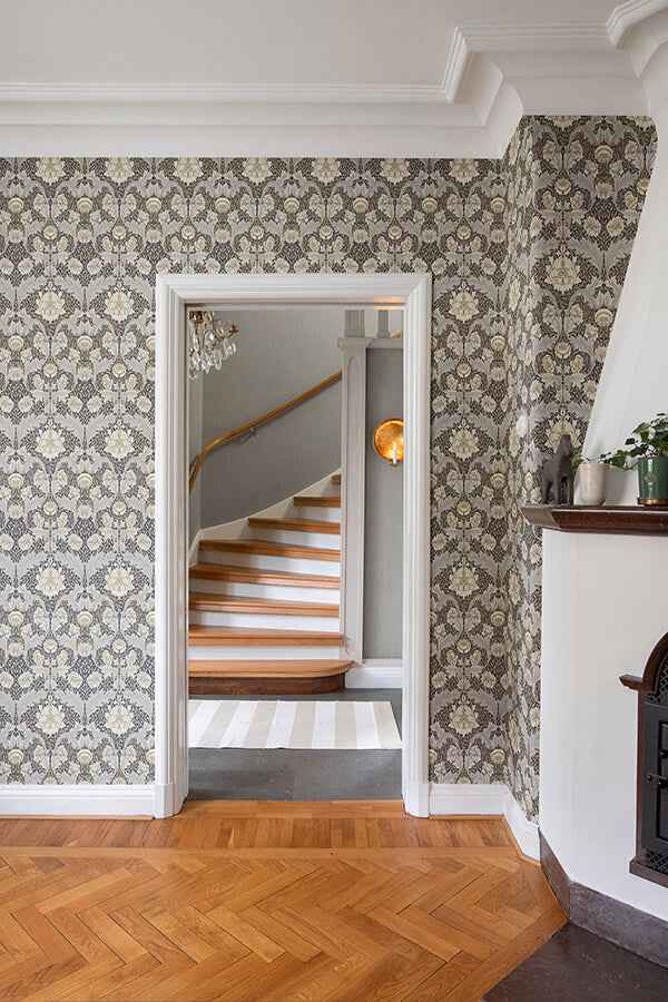 Myrtle Blue Floral Ogee Wallpaper - York Wallcoverings - 4171-82061 - York Wallcoverings Wallpaper