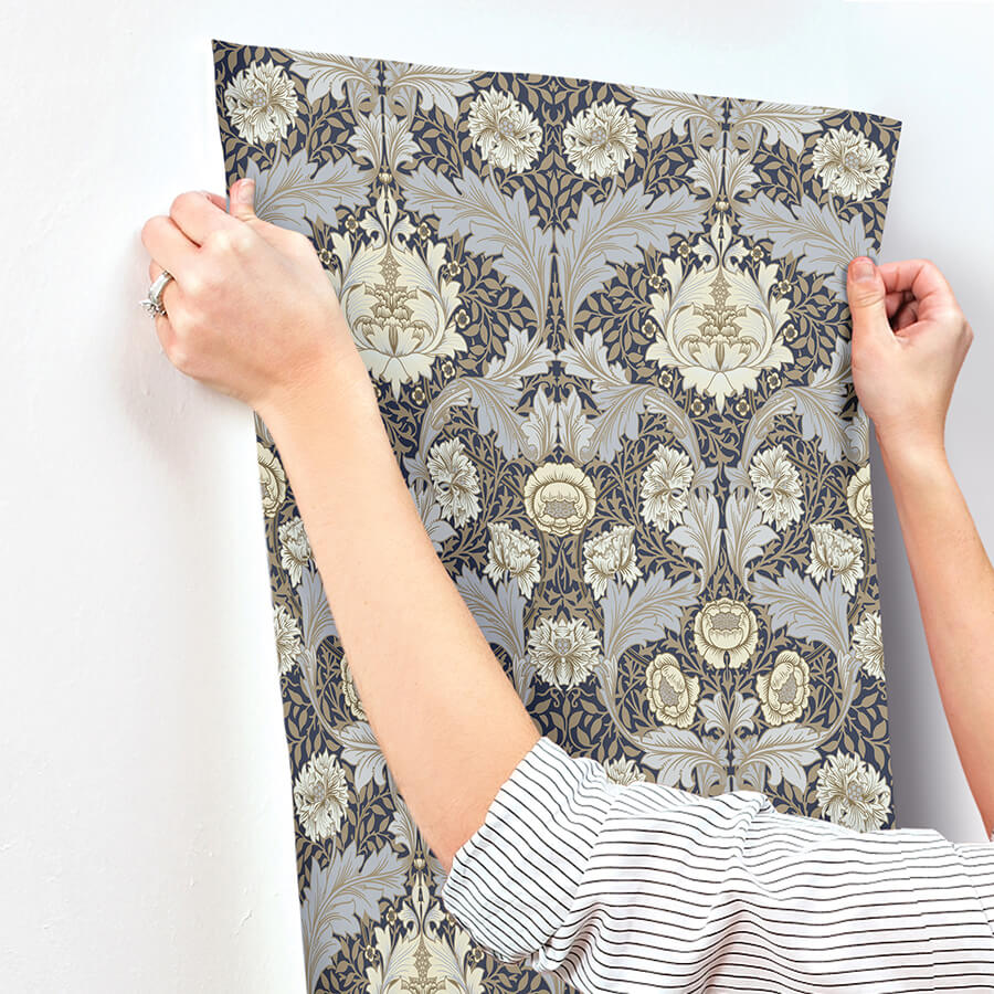 myrtle-blue-floral-ogee-wallpaper-york-wallcoverings-4171-82061 - York Wallcoverings Wallpaper