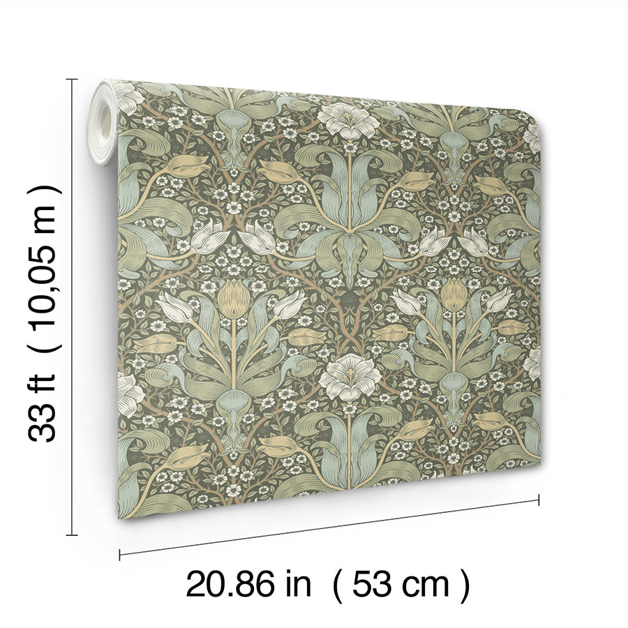 spring-thicket-green-tulip-damask-wallpaper-york-wallcoverings-4171-82067 - York Wallcoverings Wallpaper