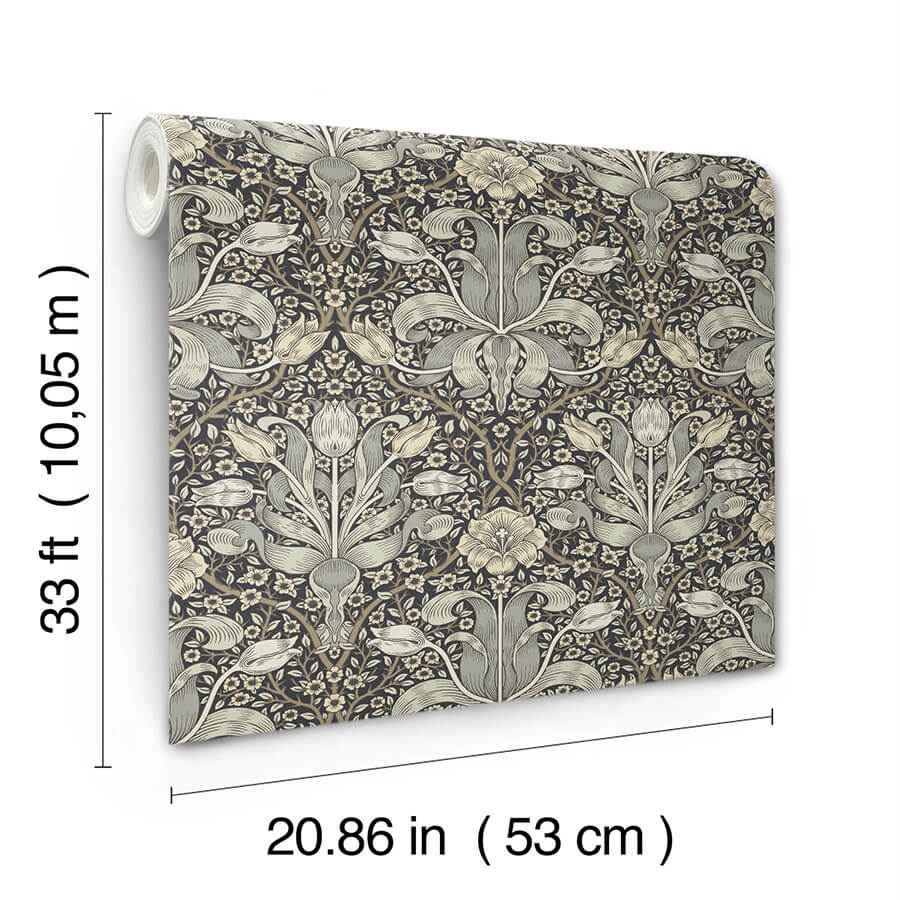 Spring Thicket Blue Tulip Damask Wallpaper - York Wallcoverings - 4171-82068 - York Wallcoverings Wallpaper