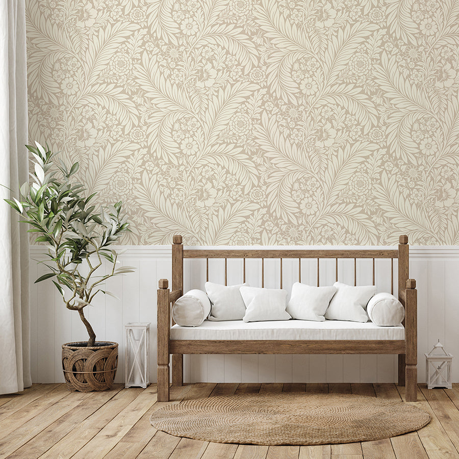 florence-neutral-leaf-wallpaper-york-wallcoverings-bg722 - York Wallcoverings Wallpaper