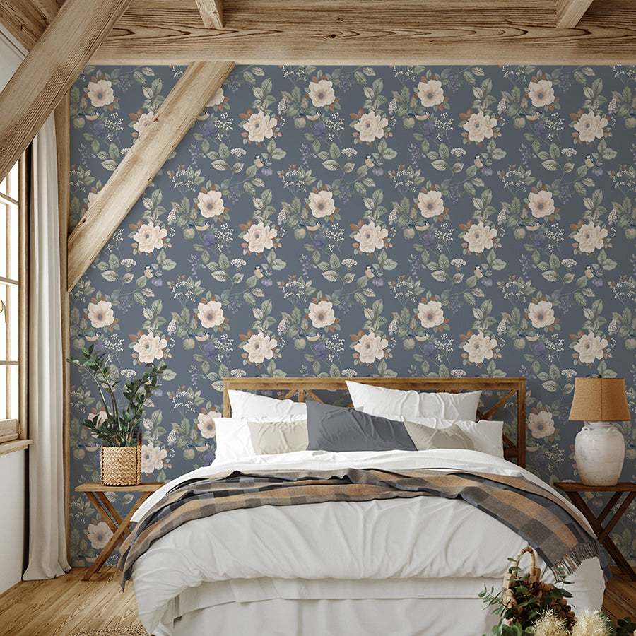 bramble-blue-floral-wallpaper-york-wallcoverings-bg2300 - York Wallcoverings Papel pintado