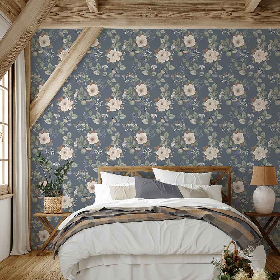 Bramble Blue Floral Wallpaper - York Wallcoverings - BG2300 - York Wallcoverings Wallpaper