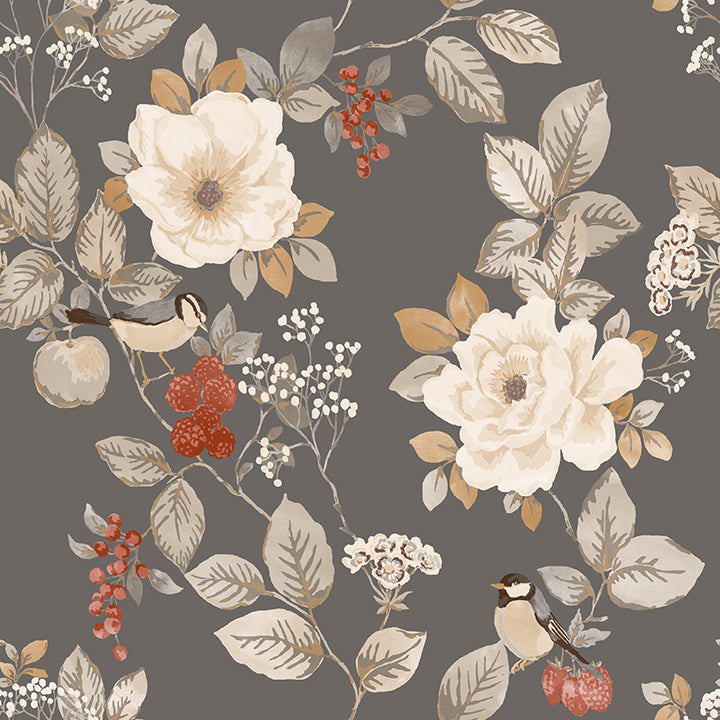 bramble-charcoal-floral-wallpaper-york-wallcoverings-bg2303 - York Wallcoverings Papel pintado