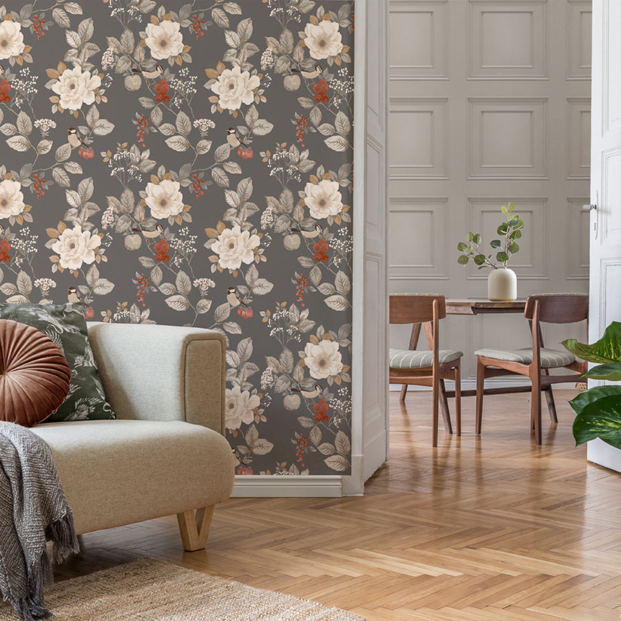 bramble-charcoal-floral-wallpaper-york-wallcoverings-bg2303 - York Wallcoverings Papel pintado