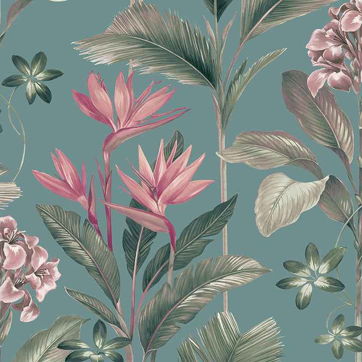 Oliana Teal Floral Wallpaper - York Wallcoverings - BG8486 - York Wallcoverings Wallpaper