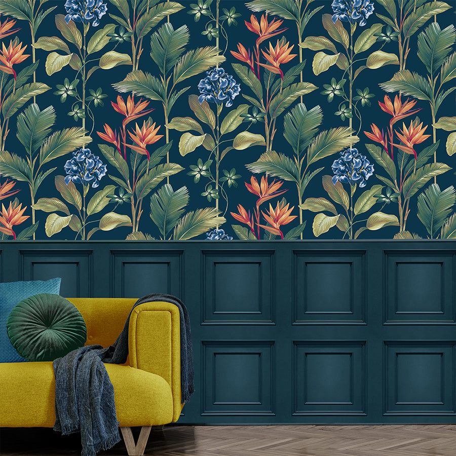 oliana-navy-floral-wallpaper-york-wallcoverings-bg8487 - York Wallcoverings Papel pintado