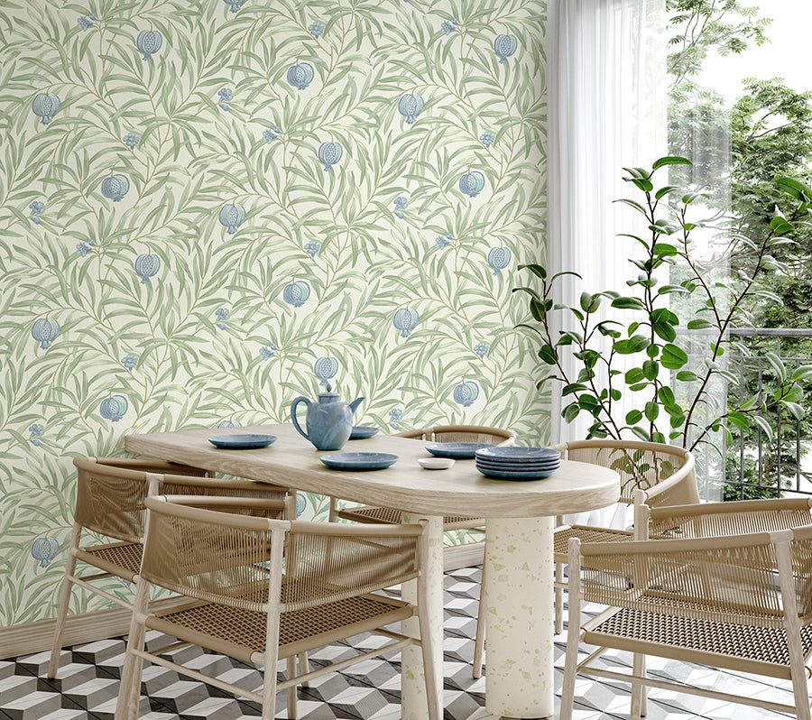 elena-blue-pomegranate-wallpaper-york-wallcoverings-bg9611 - York Wallcoverings Wallpaper