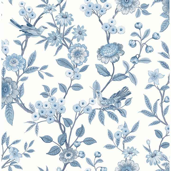 Elspeth Blue Floral Trail Wallpaper - York Wallcoverings - FD43447