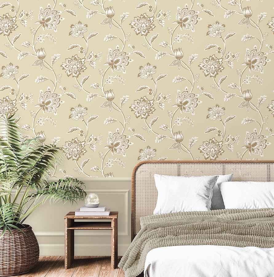 Juliette Light Yellow Jacobean Wallpaper - York Wallcoverings - FD43452 - York Wallcoverings Wallpaper