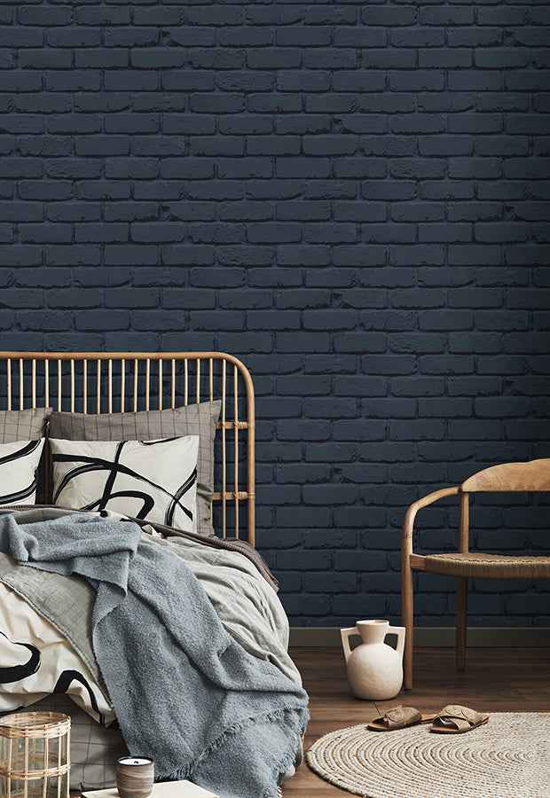 Alpin Navy Painted Brick Wallpaper - York Wallcoverings - FD43602 - York Wallcoverings Wallpaper