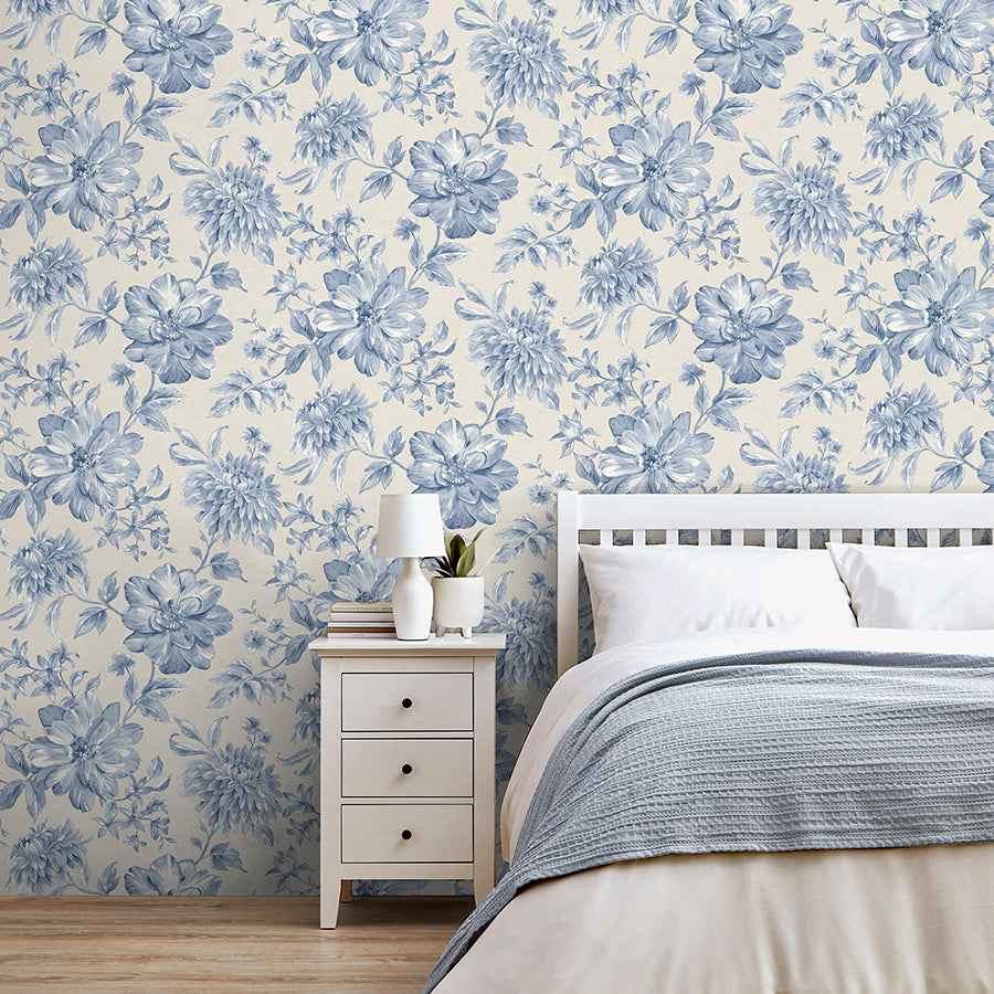 Gabriela Blue Floral Wallpaper - York Wallcoverings - FD43610 - York Wallcoverings Wallpaper