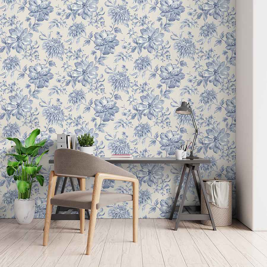 Gabriela Blue Floral Wallpaper - York Wallcoverings - FD43610 - York Wallcoverings Wallpaper