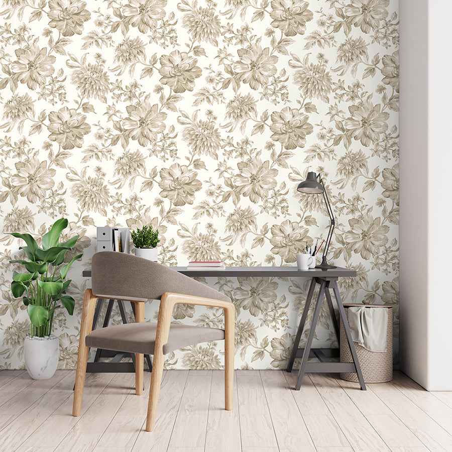 Gabriela Neutral Floral Wallpaper - York Wallcoverings - FD43611 - York Wallcoverings Wallpaper