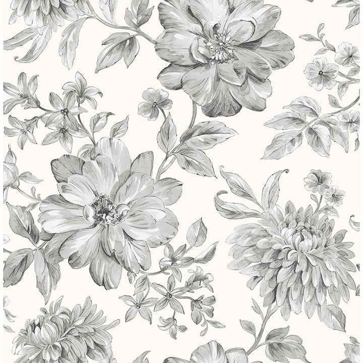 Gabriela Grey Floral Wallpaper - York Wallcoverings - FD43612