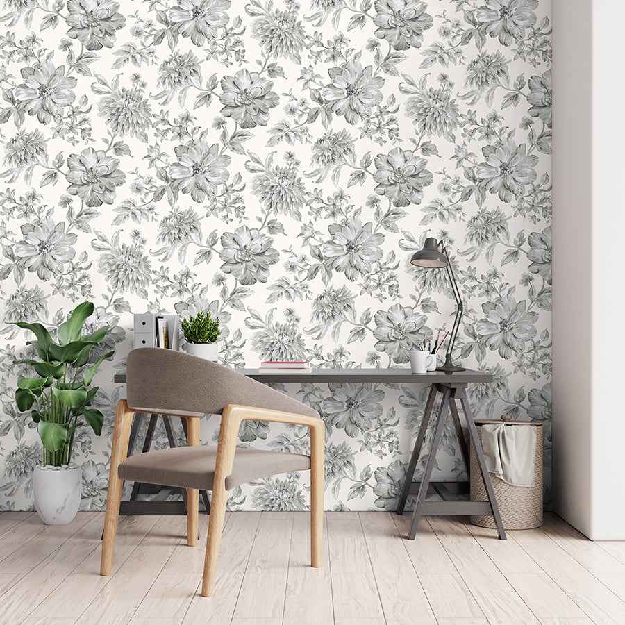 Gabriela Grey Floral Wallpaper - York Wallcoverings - FD43612 - York Wallcoverings Wallpaper
