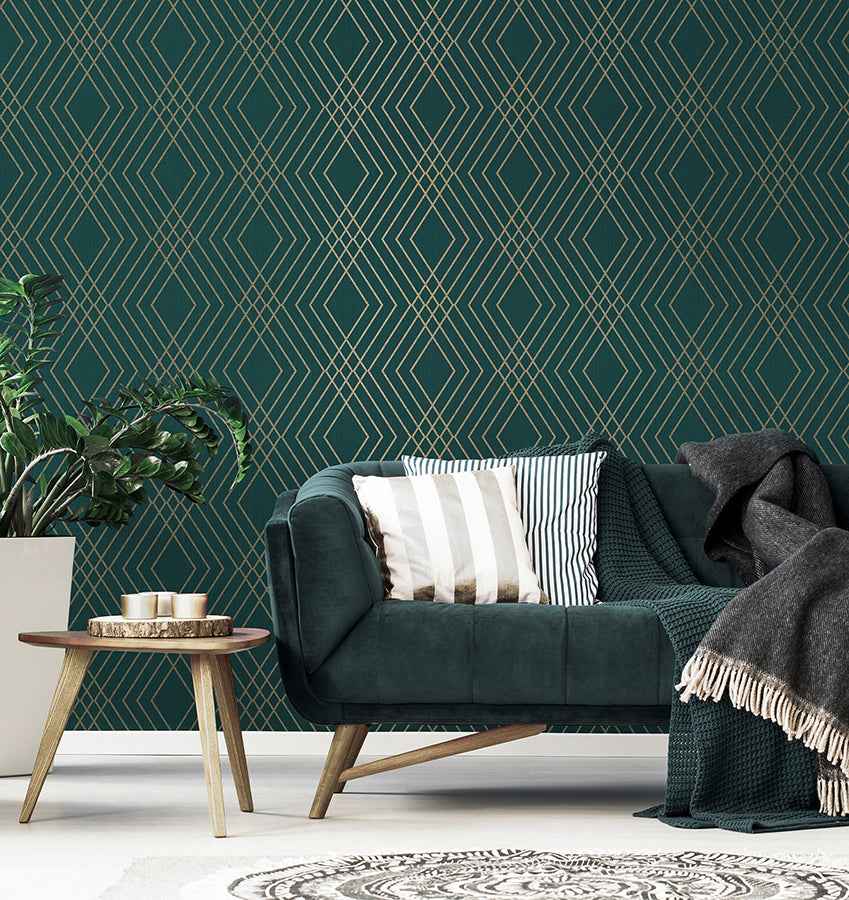 Shard Evergreen Trellis Wallpaper - York Wallcoverings - FD43613 - York Wallcoverings Wallpaper