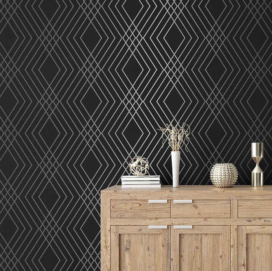 Shard Black Trellis Wallpaper - York Wallcoverings - FD43614 - York Wallcoverings Wallpaper