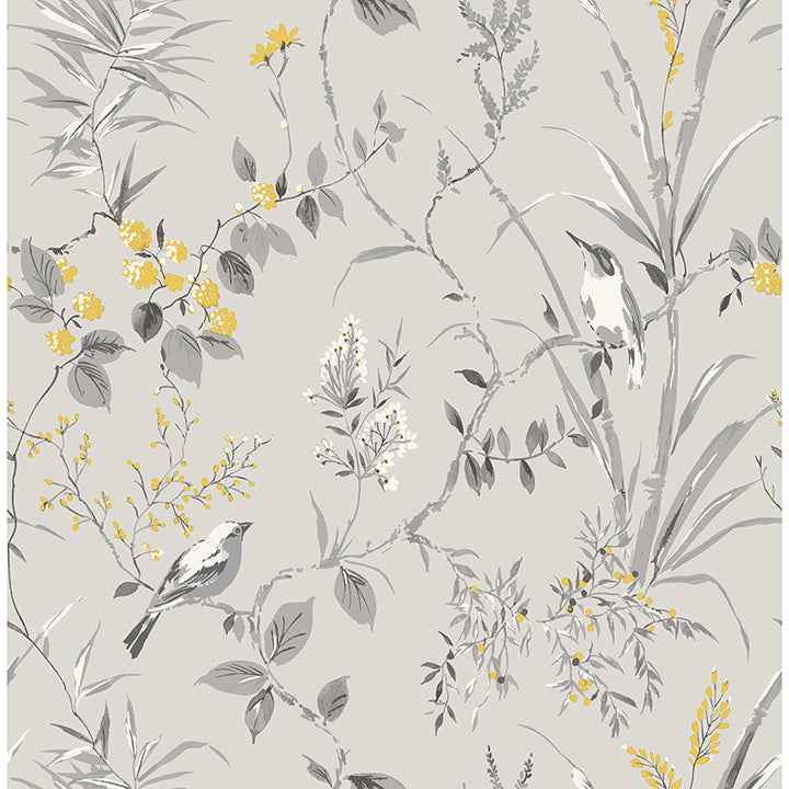 Mariko Grey Botanical Wallpaper - York Wallcoverings - M1551