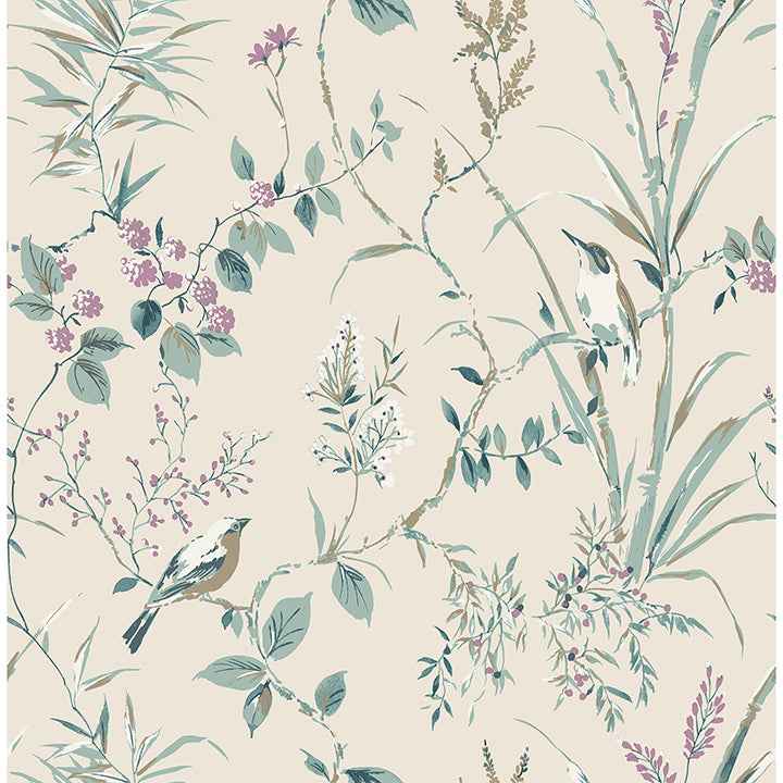 Mariko Teal Botanical Wallpaper - York Wallcoverings - M1554 - York Wallcoverings Wallpaper
