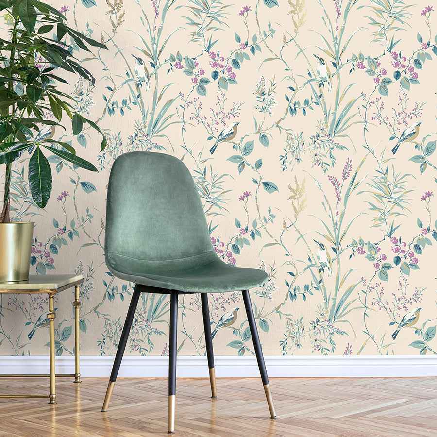 Mariko Teal Botanical Wallpaper - York Wallcoverings - M1554 - York Wallcoverings Wallpaper