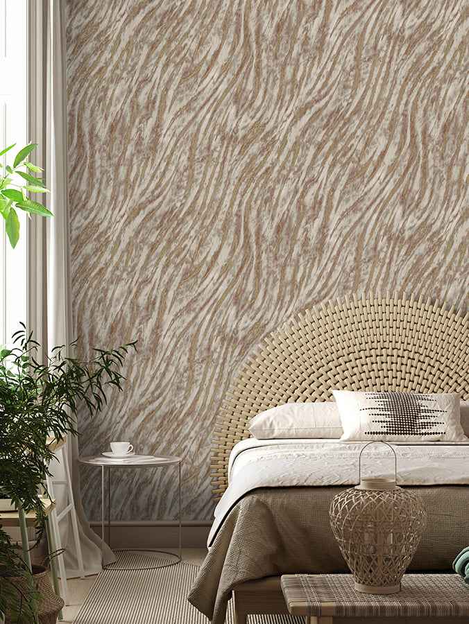 Arran Rose Gold Swirling Stripe Wallpaper - York Wallcoverings - M1862 - York Wallcoverings Wallpaper