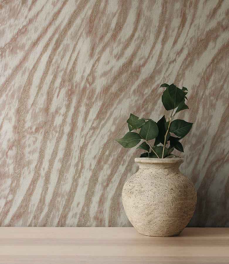Arran Rose Gold Swirling Stripe Wallpaper - York Wallcoverings - M1862 - York Wallcoverings Wallpaper