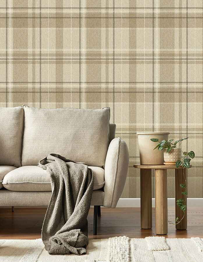Harris Light Brown Plaid Chevron Wallpaper - York Wallcoverings - M1868 - York Wallcoverings Wallpaper